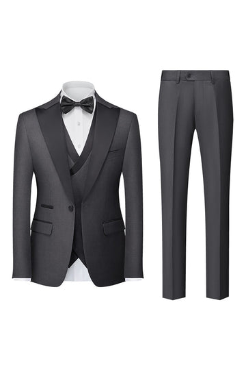 Svart grå 3 stykke peak lapel en knapp herredrakter
